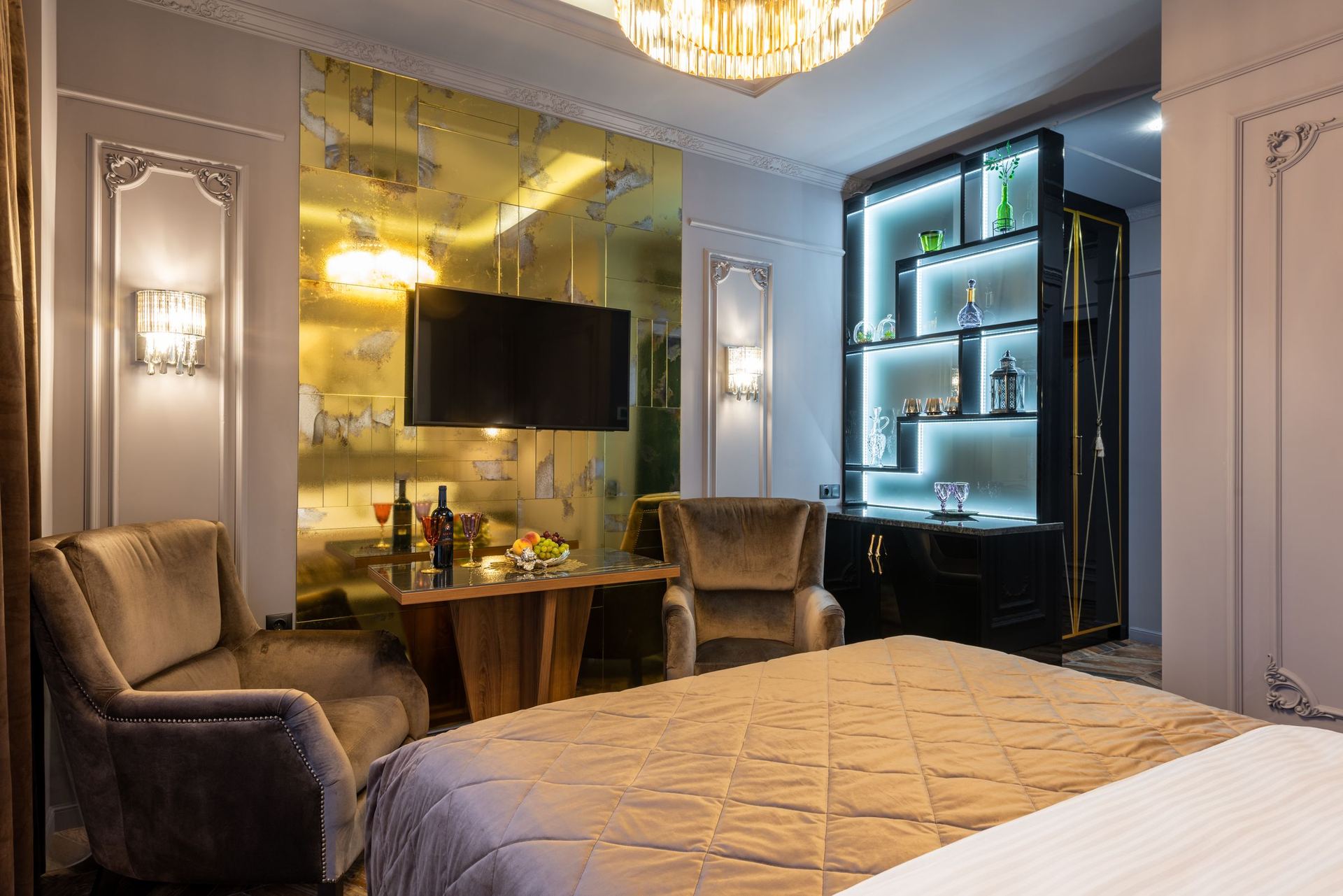 Hotel room with a wall-mounted TV